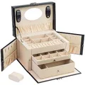 Produktbild: ADEL DREAM Schmuckkasten Schmuckkästchen mit 2 Schubladen abschließbarer Schmuck-Organizer mit Spiegel PU Leder Schmuckaufbewahrung für Ringe Armbänder Ohrringe Samtfutter Schwarz