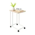 Produktbild: Relaxdays Beistelltisch mit Rollen, HBT: 68 x 50 x 35 cm, MDF, Metall, C-Form, Sofatisch zum Unterschieben, braun/weiß