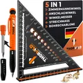 Produktbild: Zimmermannswinkel 5-in-1 – Aluminium-Anschlagwinkel 180 mm mit Tieflochmarker...