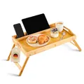 Produktbild: Blumtal Betttablett aus Bambus mit Holzstrebe für Tablets/Handys - Frühstückstablett fürs Bett - Betttisch klappbar 50 x 30 x 6 cm - Tablett Serviertablett mit Beinen - Stabiler Bett Tisch Natur