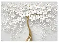 Produktbild: WallArena - Vlies Fototapete Blumen 3D Effekt weiß gold Baum 368x254 cm - Fototapeten - Tapeten - für Wohnzimmer Schlafzimmer - Vliestapete Wandtapete Tapete 3D Effekt- inkl. Kleister