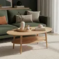 Produktbild: skølm Mjölnir Couchtisch oval – Wohnzimmertisch aus Eiche Massivholz – Sofatisch mit 2 Ablagen – kleiner Beistelltisch Natur geölt – Holztisch Wohnzimmer mit Stauraum – Coffee Tablen 70x110 cm