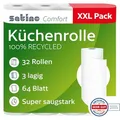 Produktbild: Küchenrolle 3-lagig – 32 Rollen – 64 Blatt pro Rolle - Ø: 10,5 cm/Höhe: 26 cm - saugstark, reißfest & besonders weich dank Zellstoff – Made in Germany - Küchentücher Vorrat – Reserve - Satino