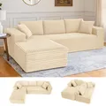 Produktbild: COMHOMASofa Big-Sofa, L-förmige Sofa, Couch Ecksofa, Chaiselongue Schlafsofa mit tiefer Sitzfläche und breiten Armlehnen, Cordstoff, beige-R