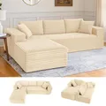 Produktbild: COMHOMA 105 ” modulares Sofa mit tiefer Sitzfläche, L-förmige Couch mit Breiten Armlehnen, Cordstoff, hochdichter Schaumstoff, Chaiselongue für das Wohnzimmer, kein Zusammenbau erforderlich, beige