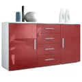 Produktbild: Vladon Sideboard Verona V1 (Kommode, mit 2 Türen und 4 Schubladen), Weiß matt/Bordeaux Hochglanz (139 x 72 x 35)