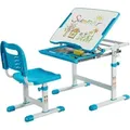 Produktbild: Costway - Kinderschreibtisch höhenverstellbar mit Stuhl, mit neigbarer beschreibbare Tischplatte & Schublade,Schülerschreibtisch Blau
