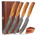 Produktbild: Wakoli Olive - Exklusive 4er Damast Steakmesser-Set, Klingenlänge 12.50 cm