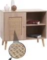 Produktbild: Kommode HWC-M39, Schrank Sideboard Highboard, Staufach, Kubu Rattan Holz Melamin, 67x80x38cm Eiche-Optik