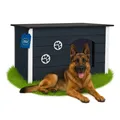 Produktbild: Outentin Hundehütte Outdoor Winterfest für Große Hunde – Isoliertes & Wetterfestes Hundehaus mit Flachdach zum Öffnen –Holz – 105x71x64 cm – Grau