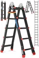 Produktbild: MASKO Aluminium 6in1 Mehrzweckleiter – 20 Sprossen | - 520 cm | 150 Kg, ausziehbar, rutschfest, Multifunktional, Gelenkleiter, Anlegeleiter, Klappleiter, beidseitige Steh- und Treppenleiter | Schwarz