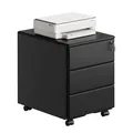 Produktbild: WOLTU Rollcontainer Metall, Mobiler Aktenschrank Büroschrank mit 3 Schubladen Bürocontainer, abschließbares und verstellbares Hängeregister, vormontiert, Büro, Home Office Schwarz SK024sz