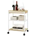 Produktbild: WOLTU Beistelltisch Couchtisch Sofatisch Nachttisch, mit Rollen, feststellbar, 3 Ablagen 1 abnehmbares Tablett, aus Metall und Holzwerkstoff, helle Eiche + Weiß, BTS09hei