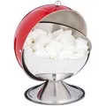 Produktbild: Relaxdays Zuckerdose 10030868 Zuckerkugel, silber / rot, aus Edelstahl, mit Deckel, 13 x 16 cm