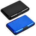 Produktbild: Jinlaili Business Visitenkarten-Etuis 2 Stück schwarz & blau Visitenkartenhülle aus Aluminium Kartenhülle Visitenkartenhalter Kartenhalter für Büro Herren Damen Halter Namenskarten für Männer Frauen
