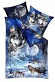 Produktbild: Kaeppel Mako Satin 135x200cm Digitaldruck Bettwäsche 2 TLG. Wolf Urwald Federn Abstrakt Baumwolle, Farbe:Wolf
