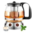 Produktbild: T24 Teekanne aus Glas mit Siebaufsatz Hitzebeständig herausnehmbaren Edelstahl Filter Sieb, Glasteekanne mit Teesieb & Überhitzungsschutz, Ideal zur Zubereitung von Losen Tees, (1250ml mit Stövchen)