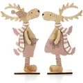 Produktbild: com-four® 2X Dekorativer Aufsteller für Weihnachten - Rentier aus Holz zum Hinstellen - Christmas Aufsteller zum Dekorieren und Verschenken (XXL Rentier - rosa + Gold)