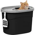 Produktbild: Iris Ohyama - Katzenklo mit Schaufel, bis 7 kg, Schwarz/Grau, mit Deckel, Katzentoilette, leicht reinigen, Für große Katzen, Kätzchen, geschlossen,