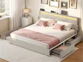Produktbild: VASAGLE Polsterbett Bettgestell, Metallbett (160 x 200 cm, 4 Schubladen, verstellbares gepolstertes Kopfteil), LED, Ladestation, in 4 Größen verfügbar