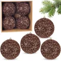 Produktbild: BRUBAKER Glitzer Weihnachtskugeln - 4er Set große Glitter Baumkugeln - 10 cm Christbaumkugeln Bruchsicher aus Kunststoff - Christbaumschmuck für Weihnachtsdeko - Weihnachtsbaumkugeln - Braun