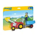 Produktbild: PLAYMOBIL 1.2.3 6964 Traktor mit Anhänger, Anhänger klappbar, Schippe anhebbar, ab 1,5 Jahren