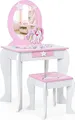 Produktbild: COSTWAY Kinder Schminktisch mit Hocker, Prinzessin Frisiertisch mit Schublade und Abnehmbarer Spiegel, Frisierkommode rosa, Schminkkommode für Mädchen von 3-7 Jahren (Weiß)