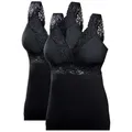 Produktbild: Toker Collection® Funktionsunterhemd Damen BH Hemd ohne Bügel mit weicher elastischer Spitze im 2er Pack (Packung, 2er Pack) aus reiner Baumwolle, mit elastischer Spitze schwarz 40/42
