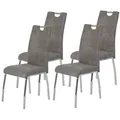 Produktbild: Hela Tische, 4er Set Esszimmerstuhl, Vierfuß-Stuhl Susi - Bezug Vintage Grau - Lehne mit Griff - Rundrohr Metallgestell verchromt - 120kg belastbar - Grau