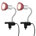 Produktbild: etc-shop Klemmlampe silber Klemmleuchte Klemmlampe LED mit Stecker, Tischleuchte Leselampe, Spot beweglich, Metall titanfarben Glas rot, 1x LED 3W 250Lm 3000K, HxLxB 34x9x6,1 cm, 2er Set