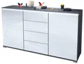Produktbild: Vladon Sideboard Faro V1 (Kommode mit 2 Türen & 4 Schubladen, Schrank mit LED Lichtleiste), Anthrazit matt / Weiß Hochglanz (138,5 x 75,5 x 35)