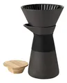 Produktbild: Stelton Theo Kaffeefilterkanne - Mattschwarzes Steinzeug mit Bambusdeckel - Skandinavisches Slow-Brew-Design - Pour Over - 0,6 liter, schwarz