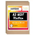 Produktbild: Creative Deco 3 x A3 MDF Platten | 420 x 300 x 3 mm | Holz Kunsttafeln Leinwand zum Bemalen Dünne Holz-platten | Perfekt für Laser, CNC Router, Modellierung | Nicht für Baubranche
