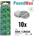 Produktbild: 10x AG4 376/377 LR66 SR626 SR626SW 1,5 V PoundMax Alkaline Knopfzellenbatterien