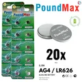 Produktbild: 20x AG4 376/377 LR66 SR626 SR626SW 1,5 V PoundMax Alkaline Knopfzellenbatterien