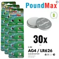 Produktbild: 30x AG4 376/377 LR66 SR626 SR626SW 1,5 V PoundMax Alkaline Knopfzellenbatterien