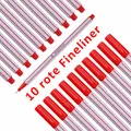 Produktbild: 10x Fineliner Rot - feine 04mm Spitze - metallgefasste Faserspitze - Filzstif...