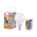 Produktbild: Osram STAR+ RGBW LED Lampe mit E14 Sockel, RGB-Farben per Fernbedienung änderbar, Warmweiß, 5.5W, Tropfenform, Ersatz für 40W-Glühbirne, matt, LED Retrofit RGBW lamps with remote control, Einzelpack