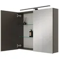 Produktbild: Planetmöbel Badezimmerspiegelschrank Spiegelschrank ARIA (Spiegelschrank Bad mit Beleuchtung und Steckdose, Badschrank mit Spiegel hängend) schwarz 80 cm