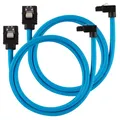 Produktbild: Corsair Premium Sleeved SATA-Kabel gewinkelt, blau 60cm - 2er Pack