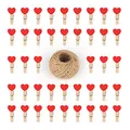 Produktbild: G2PLUS Herz Holzklammern Klein - 100Stück Deko Wäscheklammern Holz - Wäscheklammern Mini Rot mit 30M Schnur für Hochzeit, Fotos, Adventskalender