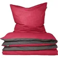 Produktbild: Schiesser Bettwäscheset Doubleface | 2-teilig | Zweifarbig | Feinbiber | 100% Baumwolle | Reißverschluss | 155x220cm + 80x80cm | Rot-Dunkelgrau