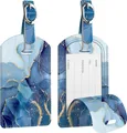 Produktbild: [2 Stück] Fintie Kofferanhänger aus Kunstleder, Gepäckanhänger ID Etikett mit Adressschild Namenschild für Reisetasche Koffer, Ozean Marmor
