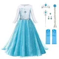 Produktbild: URAQT Kostüm Kinder Mädchen, 6-teiliges Set Kinder Prinzessin Kleid mit Krone Diadem Handschuhe Zauberstab usw für Weihnachten Karneval Halloween Rollenspiel(130)
