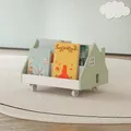 Produktbild: [en.casa] Mobiles Bücherregal für Kinder Vipsali Kinderregal in Hausoptik mit 4 offenen Fächern Aufbewahrungsregal mit Rollen 50 x 33 x 34 cm Mintgrün/Weiß