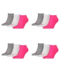 Produktbild: PUMA 12 Paar Sneaker Invisible Socken Gr. 35-49 Unisex für Damen Herren Füßlinge, Farbe:656 - middle grey mélange/pink, Socken & Strümpfe:35-38