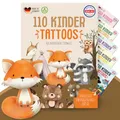 Produktbild: MeinBaby123 110 hautfreundliche Kinder Tattoos mit süßen Tieren, Tattoo´s, Kindertattoos zum Aufkleben, Geschenk, vegan & made in Germany (1xSüße Tiere)