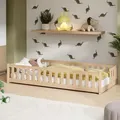 Produktbild: Kids Collective Kinderbett Bodenbett mit Rausfallschutz & Lattenrost Montessori Bett Bed Gitterbett Kinder Jugendbett Einzelbett | 80x160 cm | Natur - Naturbelassen