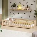 Produktbild: Kids Collective Kinderbett Bodenbett mit Rausfallschutz & Lattenrost Montessori Bett Bed Gitterbett Kinder Jugendbett Einzelbett | 80x160 cm | Natur