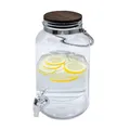 Produktbild: Getränkespender mit Zapfhahn und luftdichtem Holzdeckel - 6 Liter - Glas Wasserspender mit Tragegriff aus Metall - Wasser Saft Limonade Getränke Spender Dispenser